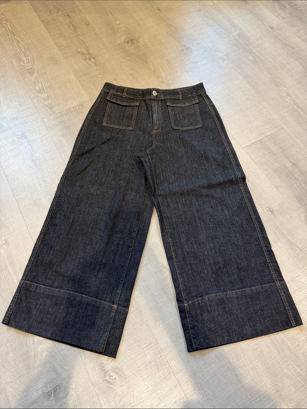 Zara Black Wide-Leg Cropped Denim Jeans